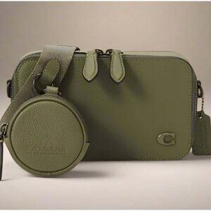 Coach Charter Slim Crossbody Bag Moss Pebbled Leather Round Pouch CC070 Small